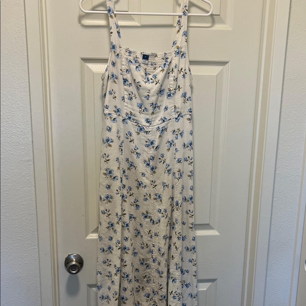 Blue and white floral midi dress